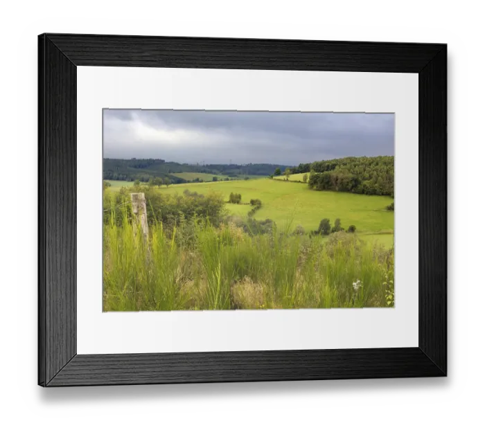 Framed Print : Wide green hills under a cloudy sky, Siegen