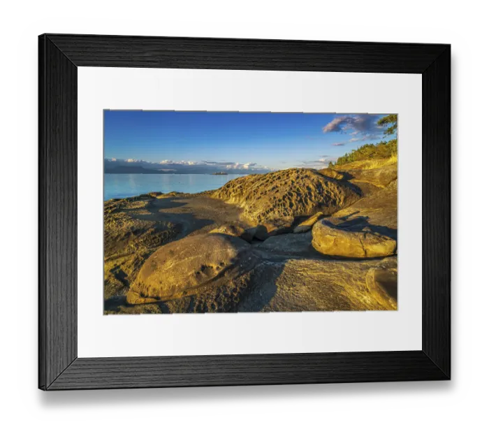 Framed Print : Weathered sandstone rock formations known as tafoni along the northeast shore of Gabriola Island