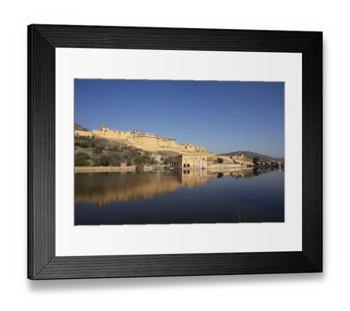 Framed Print : Amber Fort or fortress at Maota Lake on the Aravalli hill range Framed Print : Amber Fort or fortress at Maota Lake on the Aravalli hill range
