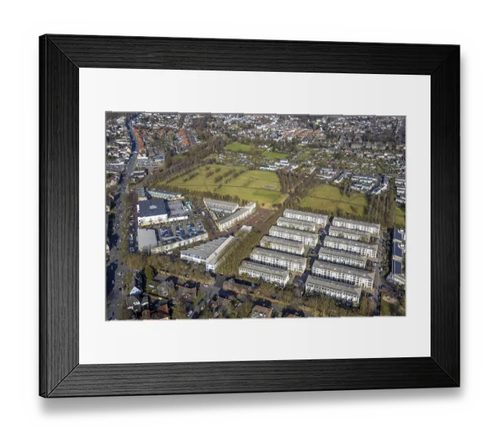Framed Print : Aerial view, multi-family terraced house housing estate at Prosperpark