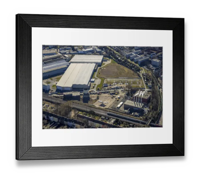 Framed Print : Aerial view, industrial area WeiBenburger StraBe with fallow land Framed Print : Aerial view, industrial area WeiBenburger StraBe with fallow land
