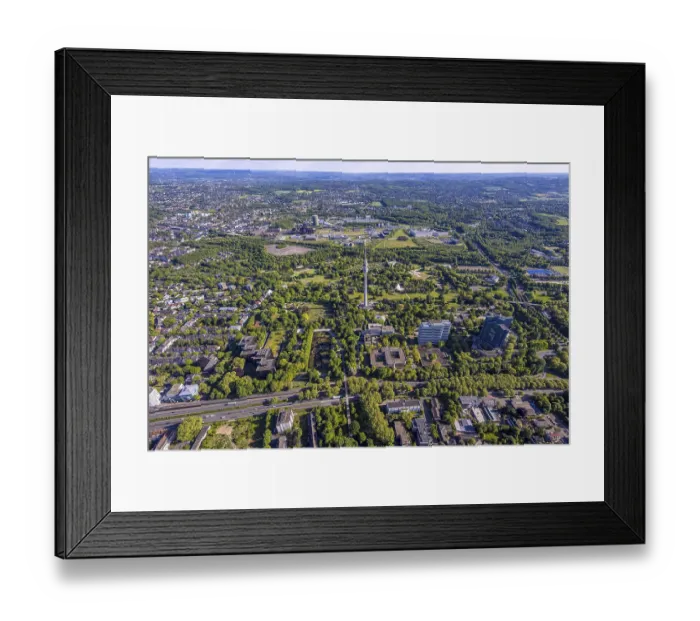 Framed Print : Aerial view, Westfalenpark general view with Florianturm