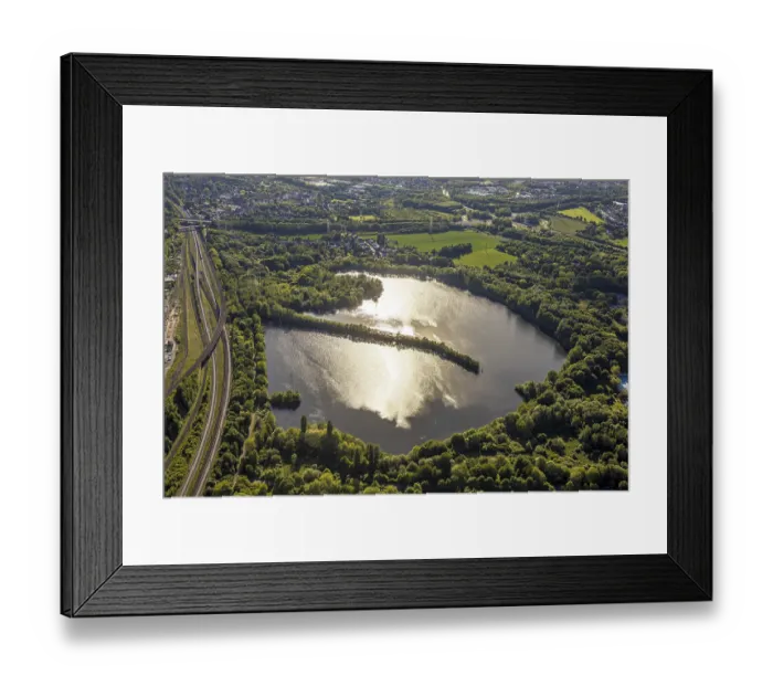 Framed Print : Aerial view, nature reserve and lake Hallerey Reserve