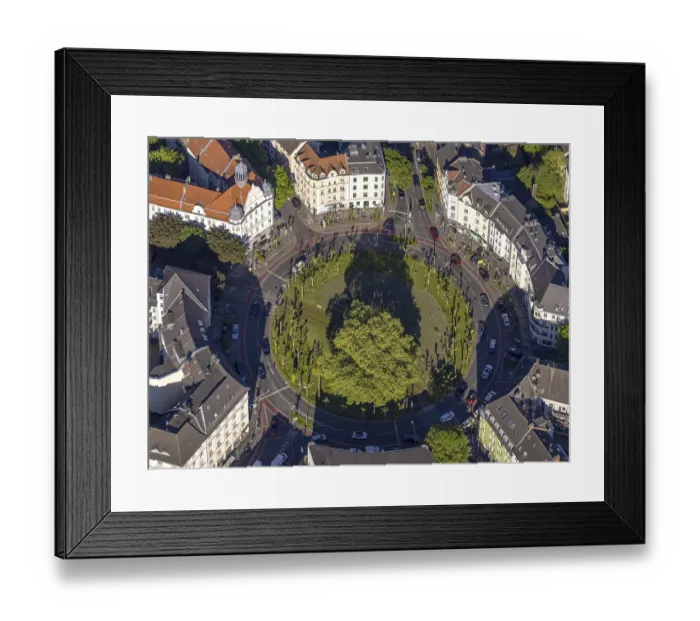 Framed Print : Aerial view, residential area and roundabout Borsigplatz with trees