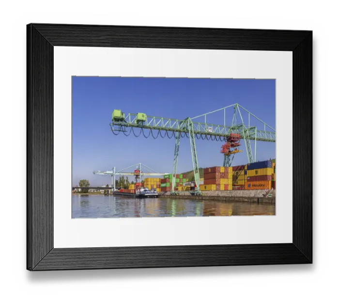 Framed Print : Neckar harbour Stuttgart with harbour crane