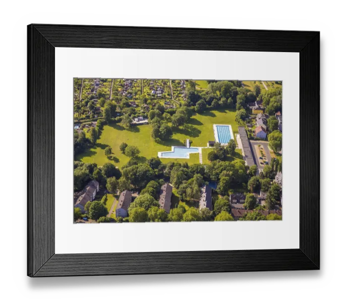 Framed Print : Aerial view, WasserWelten Bochum - outdoor swimming pool Werne with sunbathing lawn