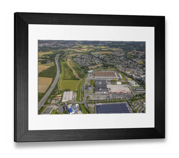 Framed Print : Aerial view, industrial area BrauckstraBe with Bauhaus and Amazon logistics DTM9 Framed Print : Aerial view, industrial area BrauckstraBe with Bauhaus and Amazon logistics DTM9