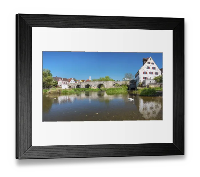 Framed Print : View over the river Wornitz to the old town with the medieval stone bridge and the Herz Jesu church Framed Print : View over the river Wornitz to the old town with the medieval stone bridge and the Herz Jesu church