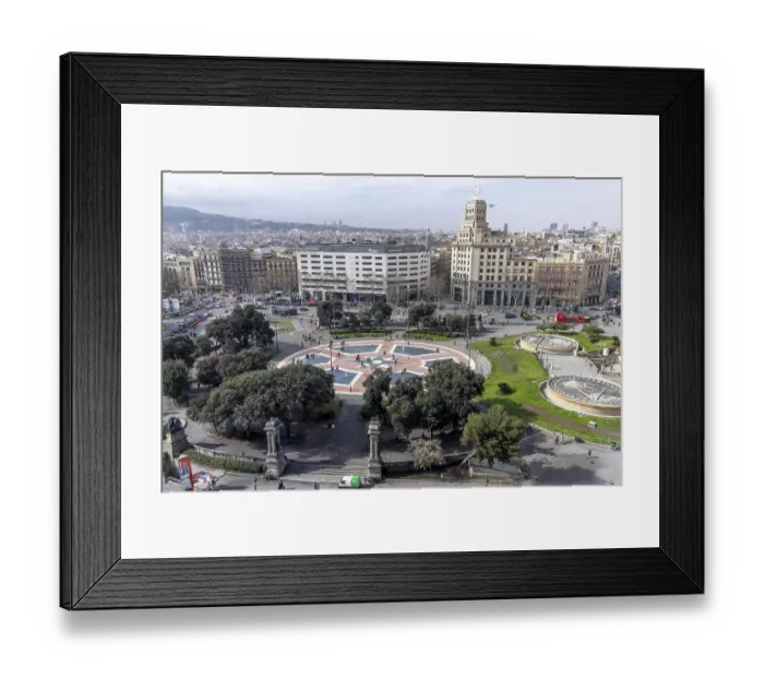 Framed Print : Aerial view of the beautiful Placa de Catalunya with the surrounding modernist buildings Framed Print : Aerial view of the beautiful Placa de Catalunya with the surrounding modernist buildings