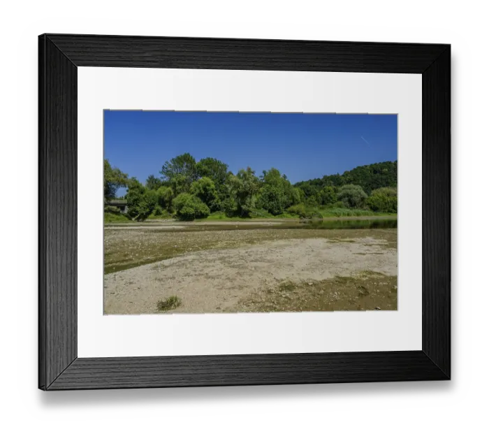 Framed Print : A shallow river with gravelly banks and abundant flora Framed Print : A shallow river with gravelly banks and abundant flora