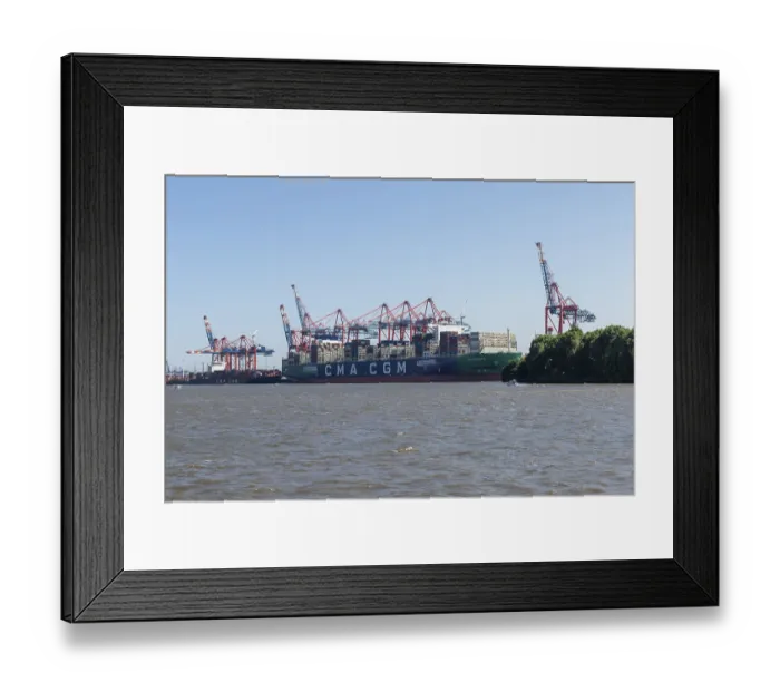 Framed Print : Container ship CMA CGM Seine of the French shipping company CMA CGM powered by LNG liquefied natural gas on the Elbe Framed Print : Container ship CMA CGM Seine of the French shipping company CMA CGM powered by LNG liquefied natural gas on the Elbe