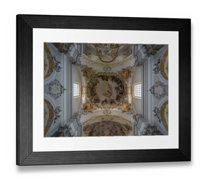 Framed Print : Vaults with ceiling frescoes in the baroque Basilica of St Alexander and Theodor
