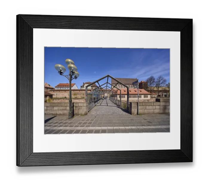 Framed Print : Pedestrian bridge, lantern, pavement Framed Print : Pedestrian bridge, lantern, pavement