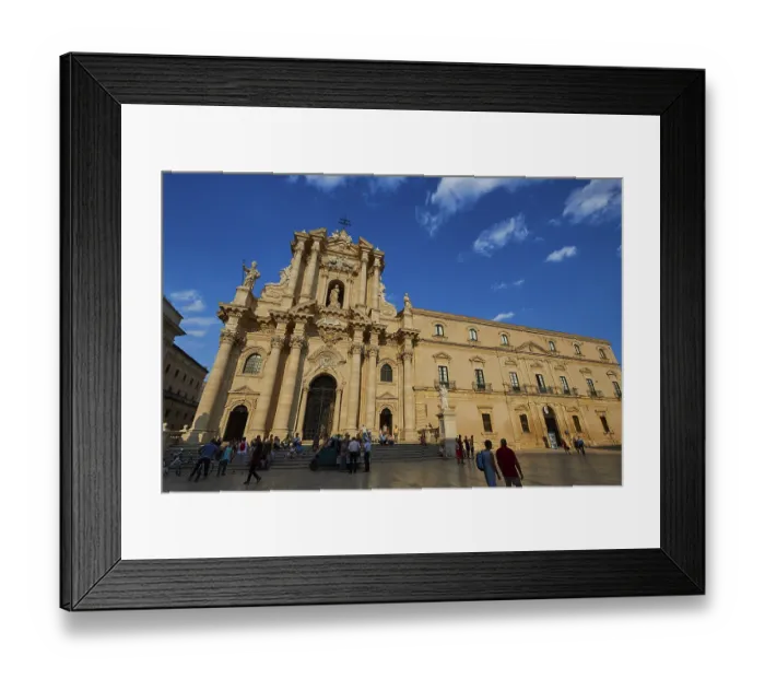 Framed Print : Cathedral of Syracuse, Expansive view of a baroque cathedral with richly decorated facade Framed Print : Cathedral of Syracuse, Expansive view of a baroque cathedral with richly decorated facade