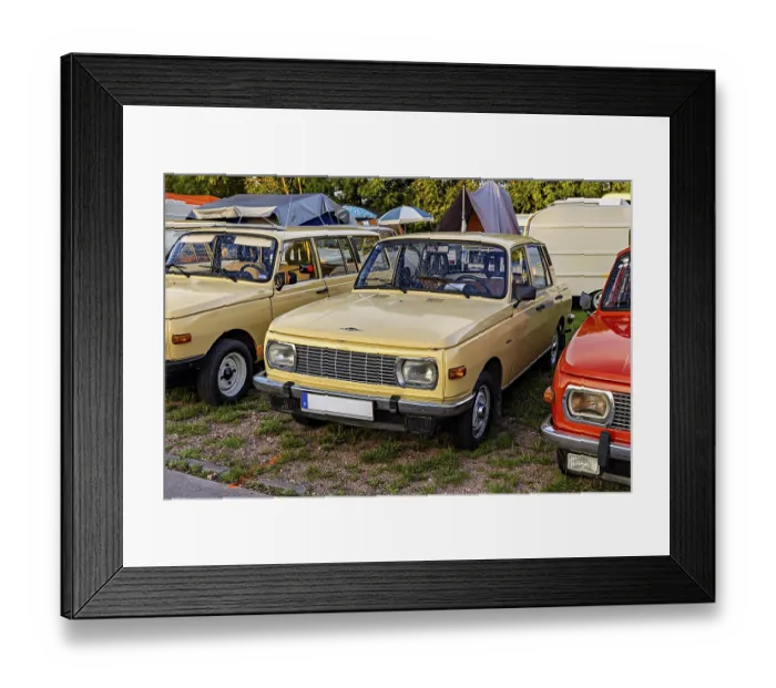 Framed Print : Beige square vintage car with headlights Framed Print : Beige square vintage car with headlights
