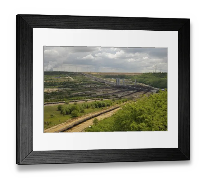 Framed Print : View from the Jackerath public viewing point of the conveyor systems from the mining area to the power station Framed Print : View from the Jackerath public viewing point of the conveyor systems from the mining area to the power station