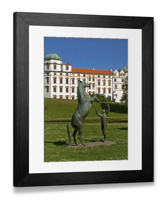 Framed Print : Artwork with the title Hengst Wohlklang in der Freiheitsdressur by Ulrich Conrad in the park of Celle Castle