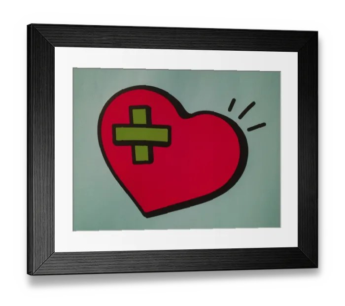 Framed Print : Symbolic image red heart with plaster