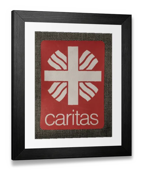 Framed Print : Vintage logo and lettering of the Caritas brand