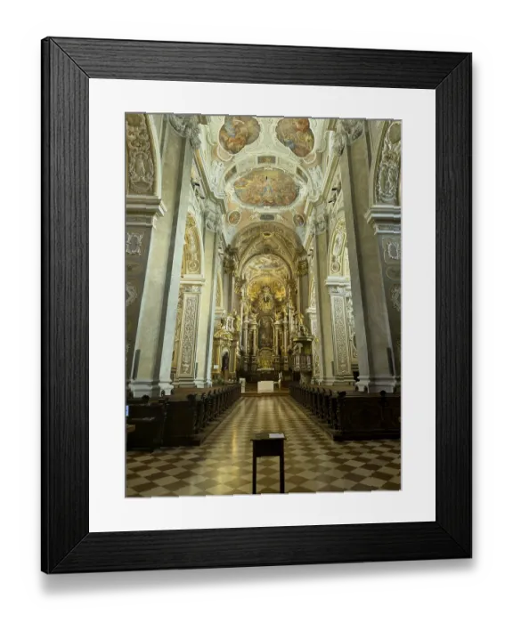 Framed Print : Magnificently decorated baroque interior with altar and ceiling frescoes