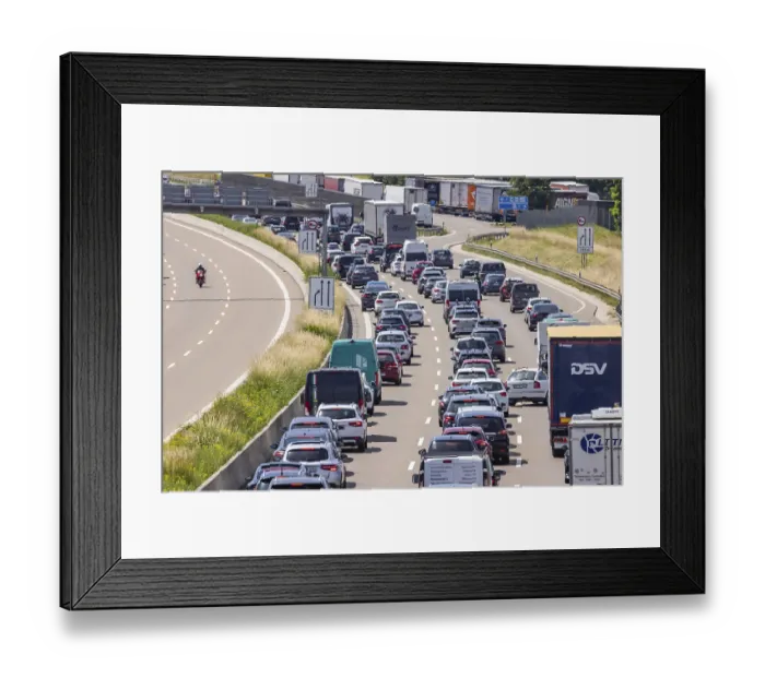Framed Print : Traffic jam on the A8 motorway near the Merklingen junction