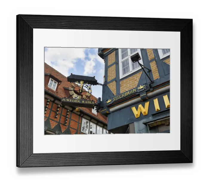 Framed Print : Glockenspiel, clock, jewellery shop