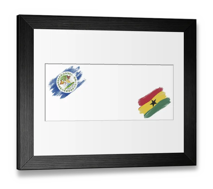 Framed Print : Belize and Ghana Flags on White Background