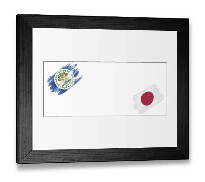 Framed Print : Belize and Japan Flags on White Background Framed Print : Belize and Japan Flags on White Background