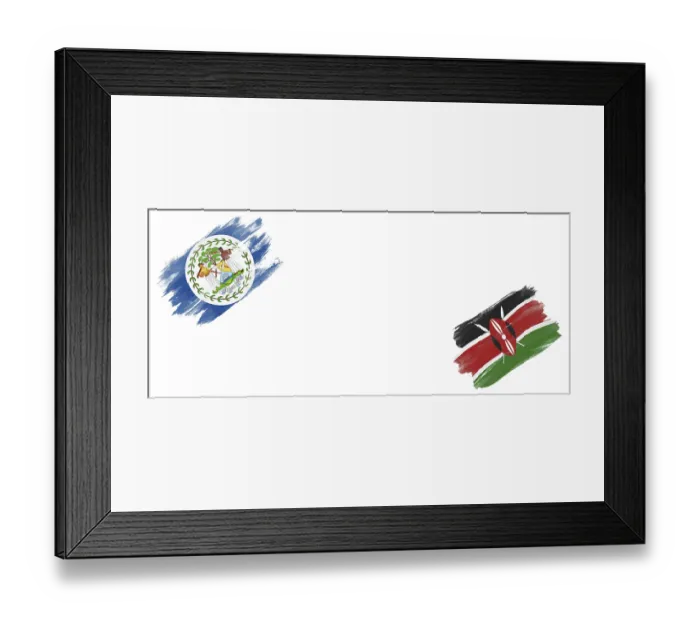 Framed Print : Belize and Kenya Flags on White Background