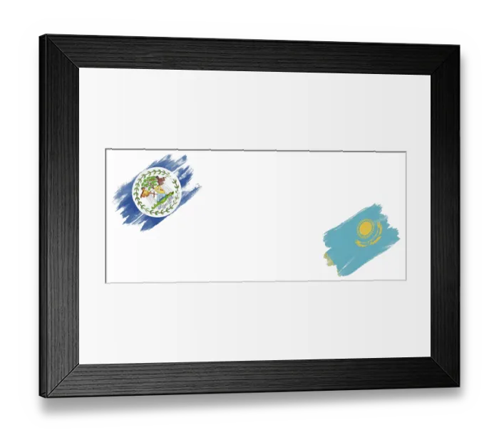 Framed Print : Belize and Kazakhstan Flags on White Background Framed Print : Belize and Kazakhstan Flags on White Background