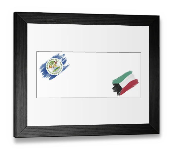 Framed Print : Belize and Kuwait Flags on White Background