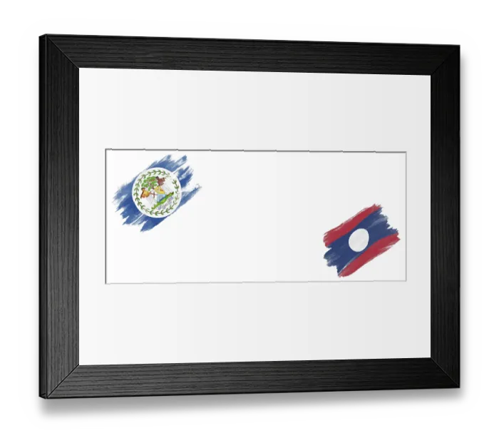 Framed Print : Belize and Laos Flags on White Background