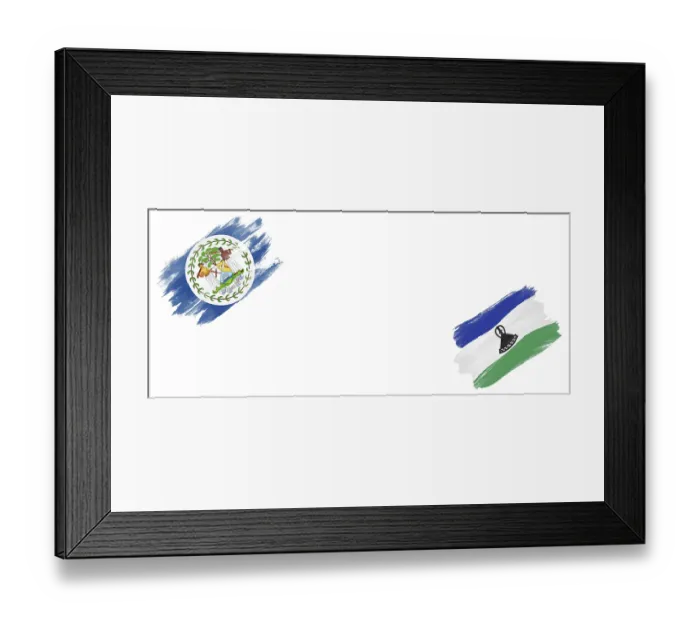 Framed Print : Belize and Lesotho Flags on White Background