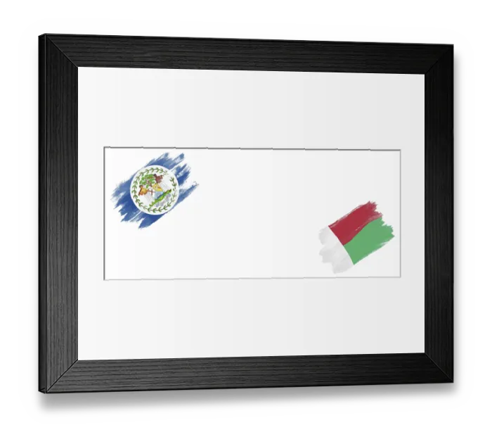 Framed Print : Belize and Madagascar Flags on White Background