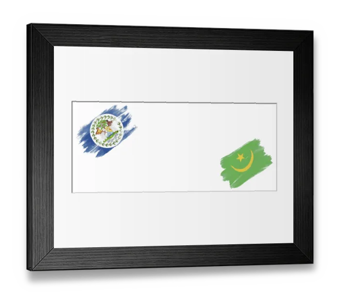 Framed Print : Belize and Mauritania Flags on White Background Framed Print : Belize and Mauritania Flags on White Background