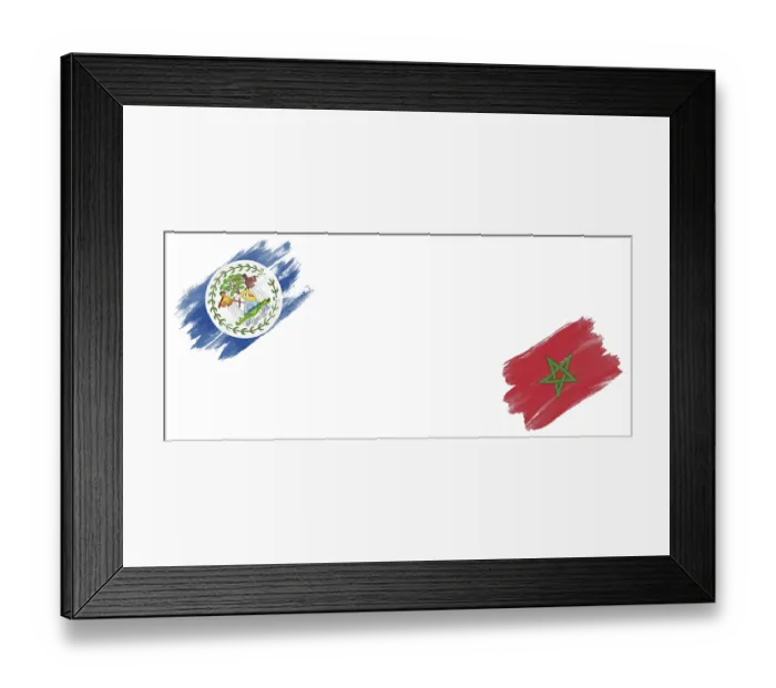 Framed Print : Belize and Morocco Flags on White Background