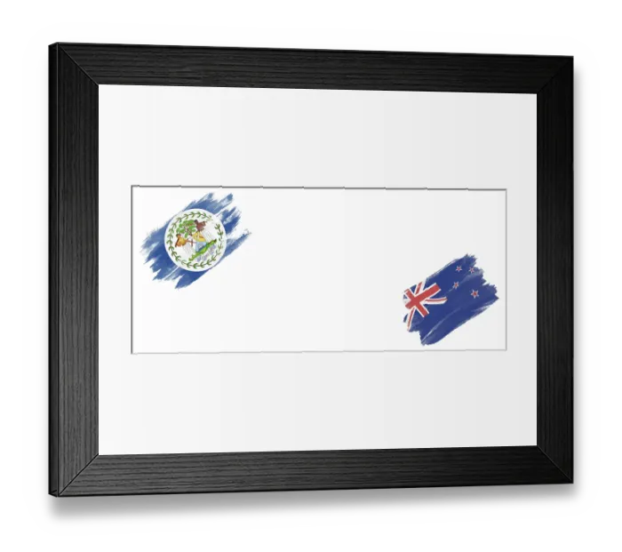 Framed Print : Belize and New Zealand Flags on White Background Framed Print : Belize and New Zealand Flags on White Background