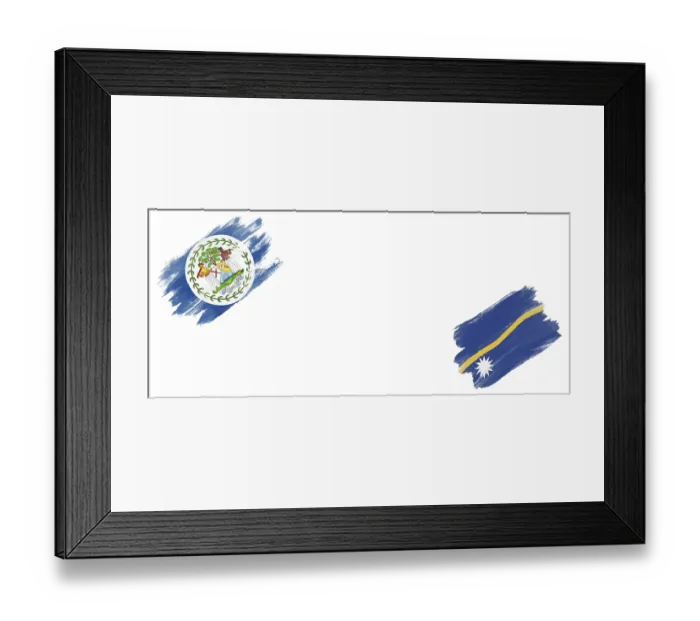 Framed Print : Belize and Nauru Flags on White Background Framed Print : Belize and Nauru Flags on White Background