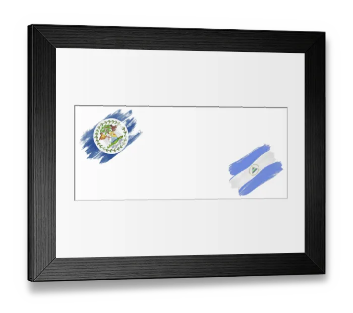 Framed Print : Belize and Nicaragua Flags on White Background