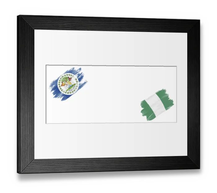 Framed Print : Belize and Nigeria Flags on White Background