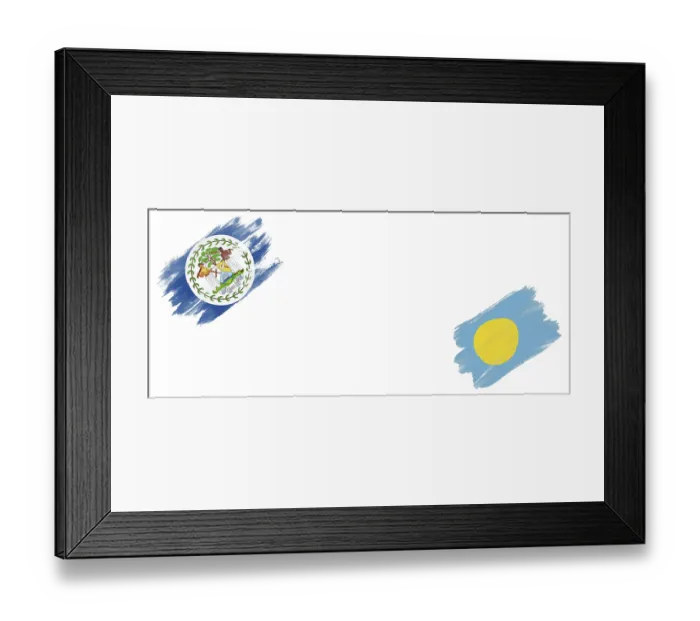 Framed Print : Belize and Palau Flags on White Background Framed Print : Belize and Palau Flags on White Background