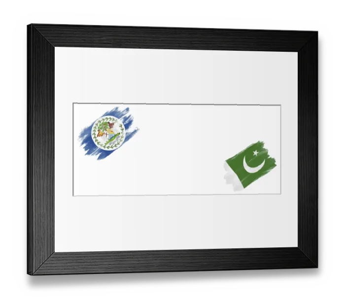 Framed Print : Belize and Pakistan Flags on White Background