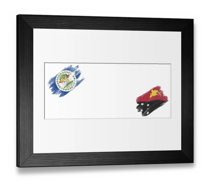 Framed Print : Belize and Papua New Guinea Flags on White Background