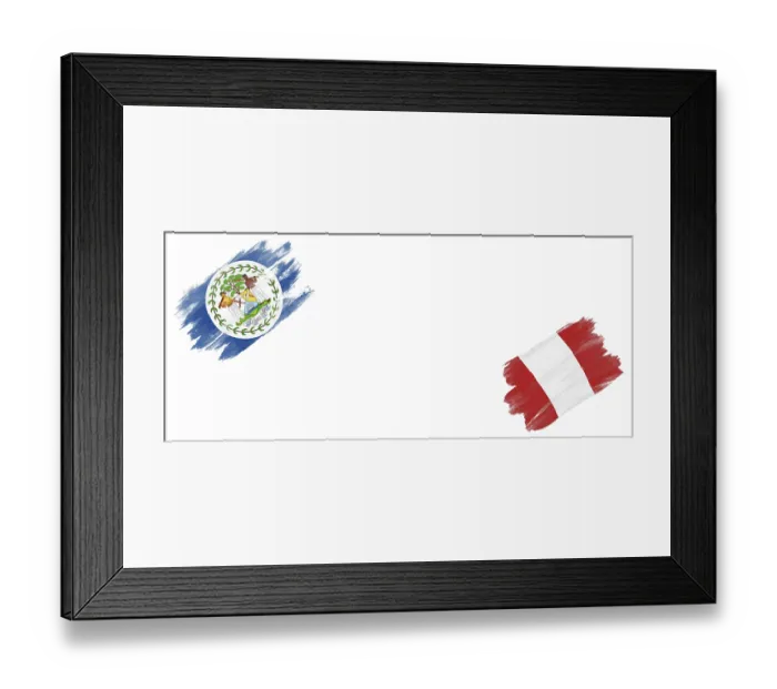 Framed Print : Belize and Peru Flags on White Background