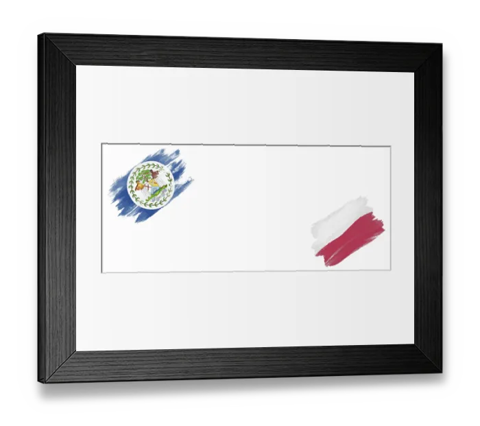 Framed Print : Belize and Poland Flags on White Background Framed Print : Belize and Poland Flags on White Background