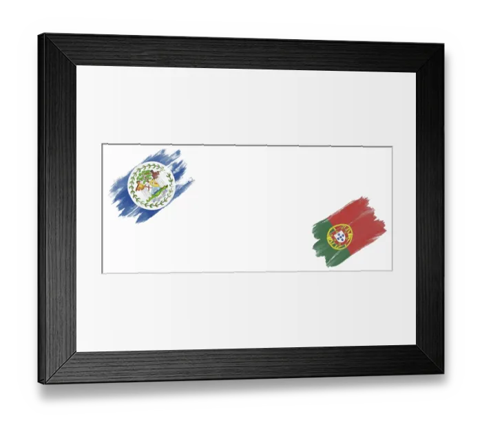 Framed Print : Belize and Portugal Flags on White Background