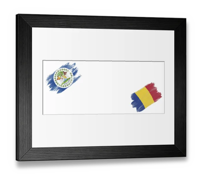 Framed Print : Belize and Romania Flags on White Background Framed Print : Belize and Romania Flags on White Background