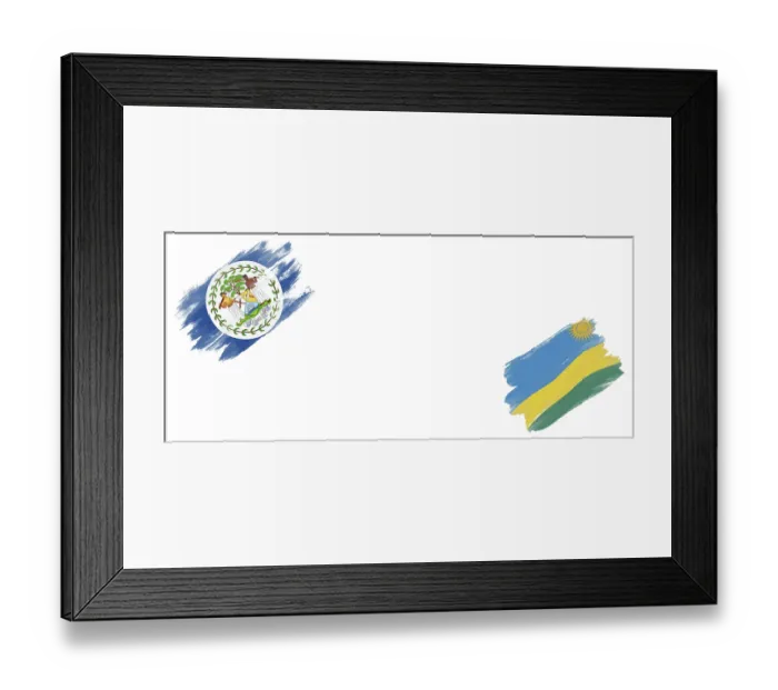 Framed Print : Belize and Rwanda Flags on White Background