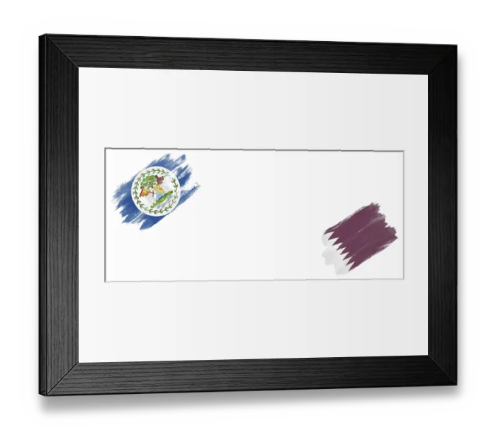 Framed Print : Belize and Qatar Flags on White Background