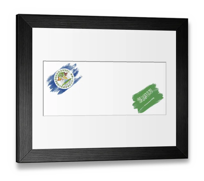 Framed Print : Belize and Saudi Arabia Flags on White Background Framed Print : Belize and Saudi Arabia Flags on White Background